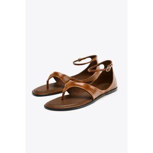 ZARA LEATHER TOE POST SANDALS
